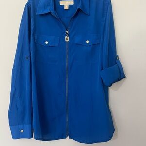 Michael Kors Women's Vibrant Blue Zip Up Blouse